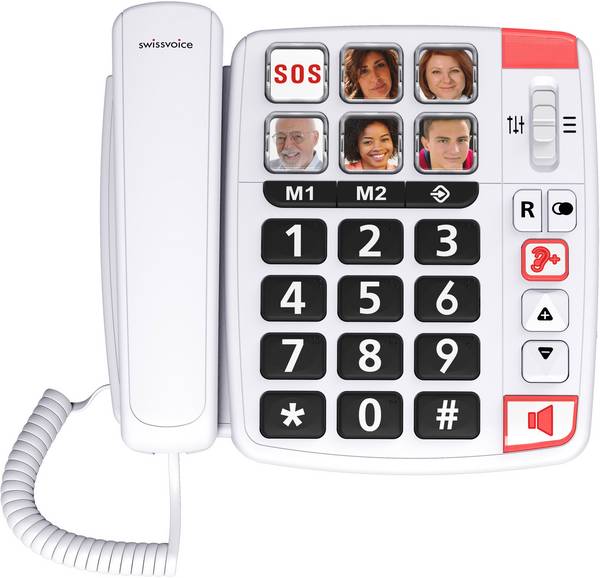 SwissVoice Xtra 1110 Schnurgebundenes Seniorentelefon Foto-Tasten, Freisprechen, inkl. Notrufsender, Wahlwiederholung  Weiß