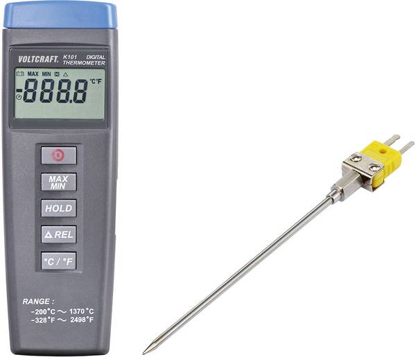 VOLTCRAFT K101 + TP 203 Temperatur-Messgerät kalibriert (DAkkS-akkreditiertes Labor) Fühler-Typ K