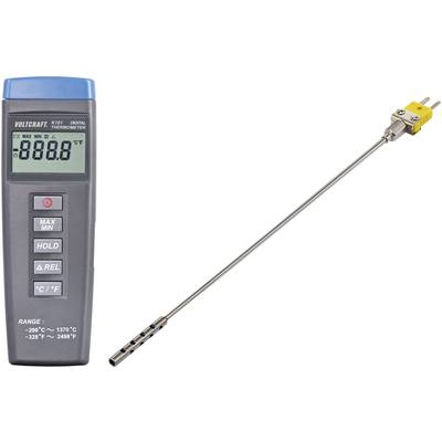 Digitalthermometer mit Anzeige und Metallsonde, geeignet für Messungen von -200°C bis 1370°C. Display zeigt '-888.8'.