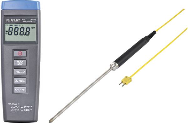 VOLTCRAFT K101 + TP 208 Temperatur-Messgerät kalibriert (DAkkS-akkreditiertes Labor) Fühler-Typ K