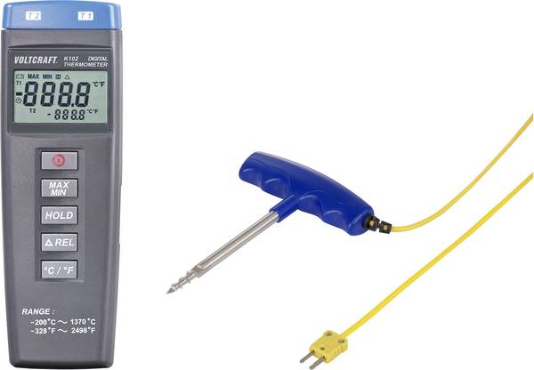 VOLTCRAFT K102 + TP 301 Temperatur-Messgerät kalibriert (DAkkS-akkreditiertes Labor) Fühler-Typ K