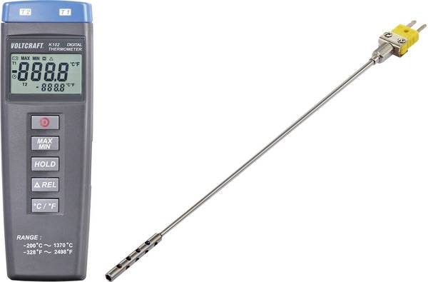 VOLTCRAFT K102 + TP201 Temperatur-Messgerät kalibriert (DAkkS-akkreditiertes Labor) Fühler-Typ K