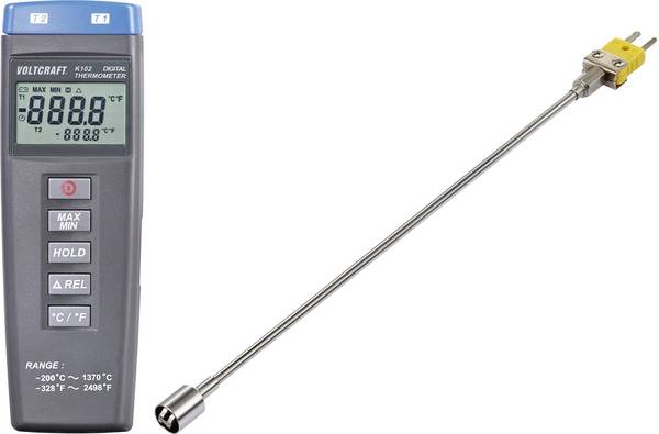 VOLTCRAFT K102 + TP205 Temperatur-Messgerät kalibriert (DAkkS-akkreditiertes Labor) Fühler-Typ K