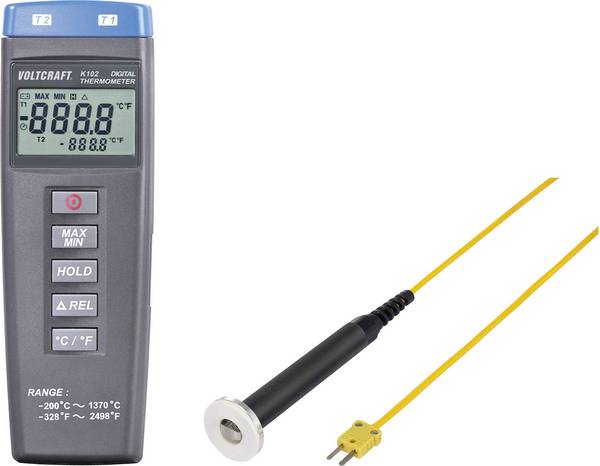 VOLTCRAFT K102 + TP302 Temperatur-Messgerät kalibriert (DAkkS-akkreditiertes Labor) Fühler-Typ K