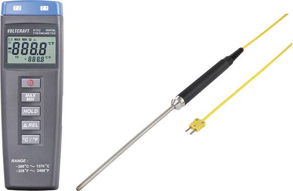 VOLTCRAFT K102 + TP208 Temperatur-Messgerät kalibriert (ISO) Fühler-Typ K