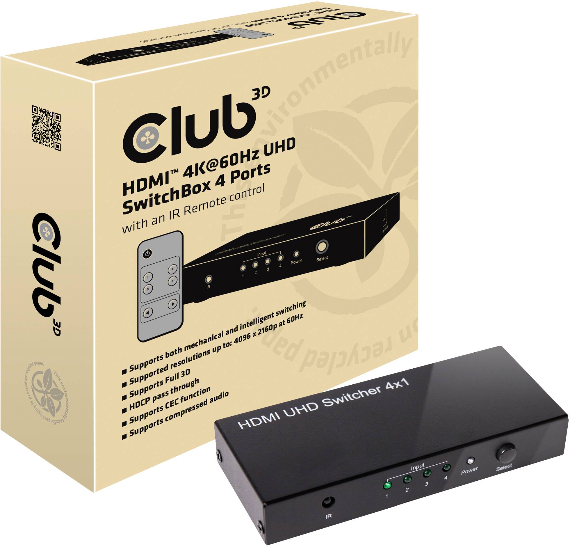 CLUB3D Club 3D SenseVision HDMI 2.0 4K 60Hz UHD Switchbox 4-Port CSV-1370