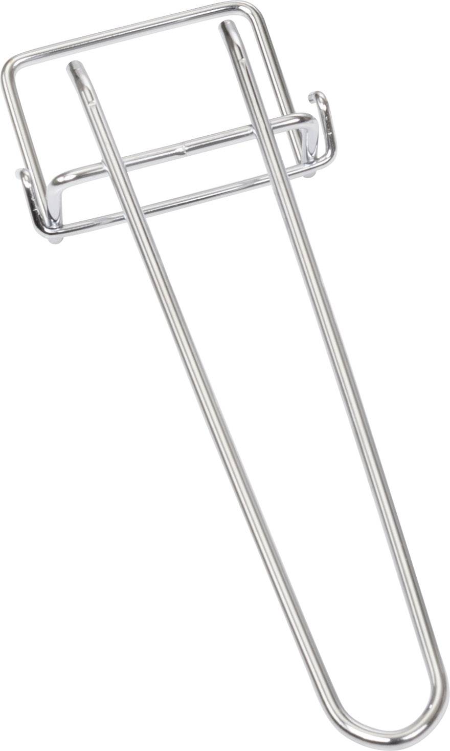 Metallkleiderbügel mit rechteckigem Haken oben, geeignet zum Aufhängen von Kleidung. Schlichte, robuste Edelstahlkonstruktion.