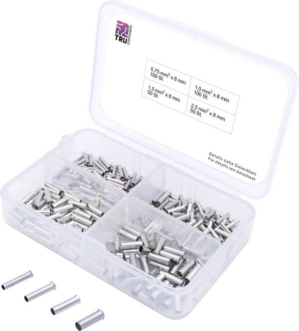 TRU COMPONENTS T1903C022 Aderendhülsen-Sortiment 0.75 mm², 1 mm², 1.5 mm², 2.5 mm² Unisoliert Silber 300 St.