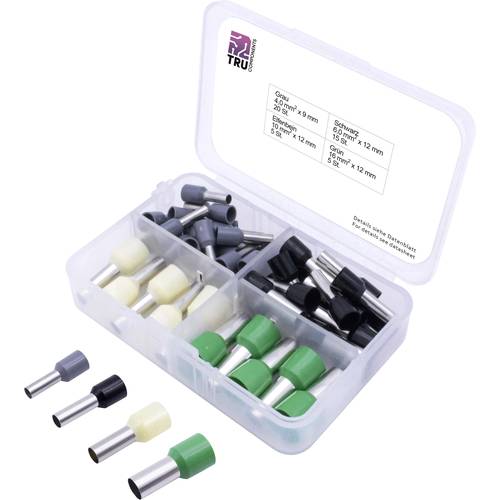 TRU COMPONENTS T1903C025 Aderendhülsen-Sortiment 4 mm², 6 mm², 10 mm², 16 mm² Teilisoliert Grau, Schwarz, Gelb, Grün 45 ...