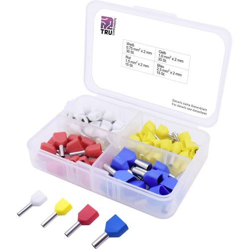 TRU COMPONENTS T1903C021 Aderendhülsen-Sortiment 0.75 mm², 1 mm², 1.5 mm², 2.5 mm² Teilisoliert Weiß, Gelb, Rot, Blau 90...