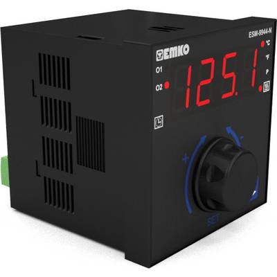Digitale Temperaturanzeige mit rotem LED-Display zeigt '125.1°C'. Schwarzes Gehäuse mit Drehknopf und blauer Beschriftung 'SET'.