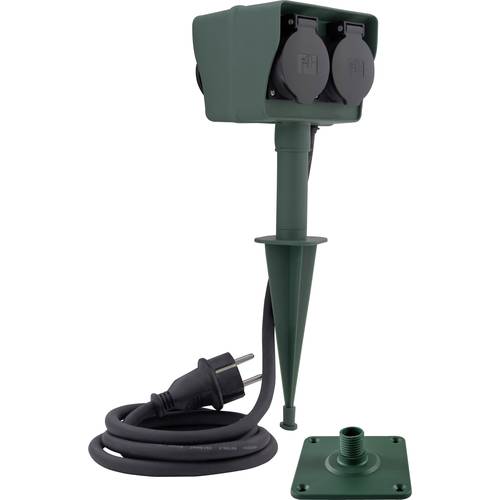 REV 0595009555 Gartensteckdose 4fach Schwarz, Grün mit Erdspieß