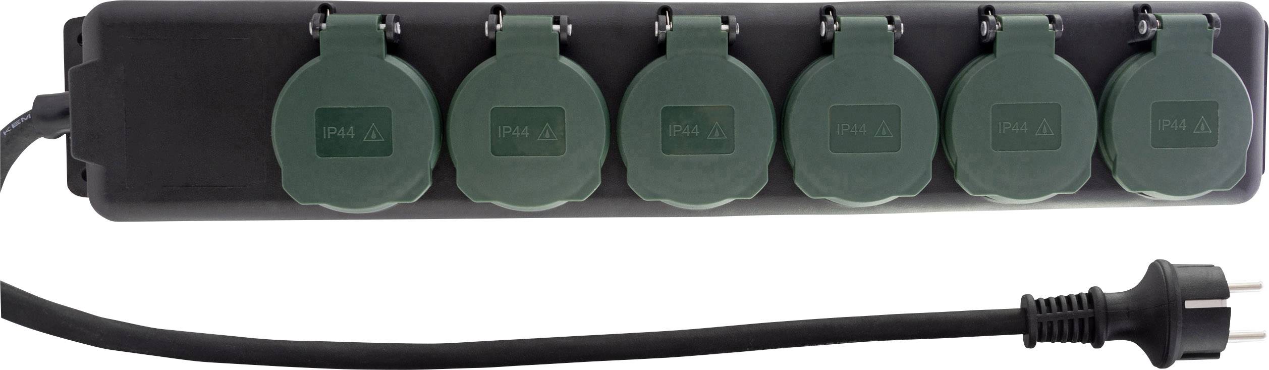 REV RITTER Steckdosenleiste IP44, schwarz, 6-fach, 6x Schutzkontakt, 3500W, 3x1,5mm², 1,4m Zuleitung