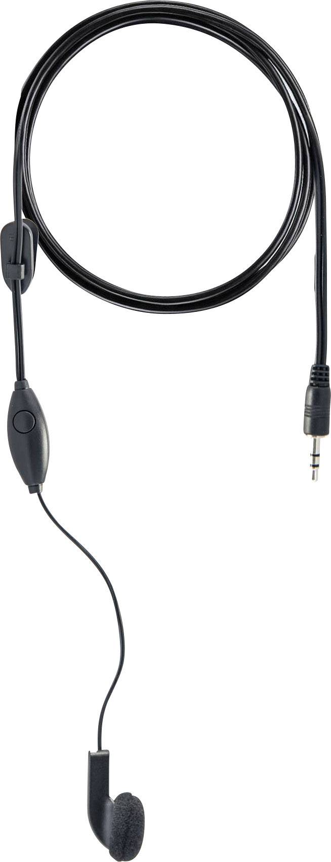 Ein schwarzes Kabel-Headset mit einem Ohrhörer und einem 3,5-mm-Audiostecker. Geeignet für Mobilgeräte oder Computer.