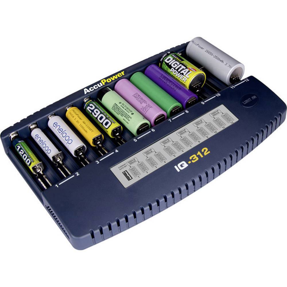 AccuPower IQ312 Batterijlader NiCd, NiMH, Li-ion 10440, 10500, 12500, 12650, 13500, 13650, 14500, 14