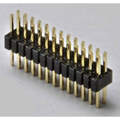 Ein zweireihiger Header-Pin-Connector mit goldfarbenen Stiften und schwarzem Gehäuse. Verwendet für elektronische Verbindungen.