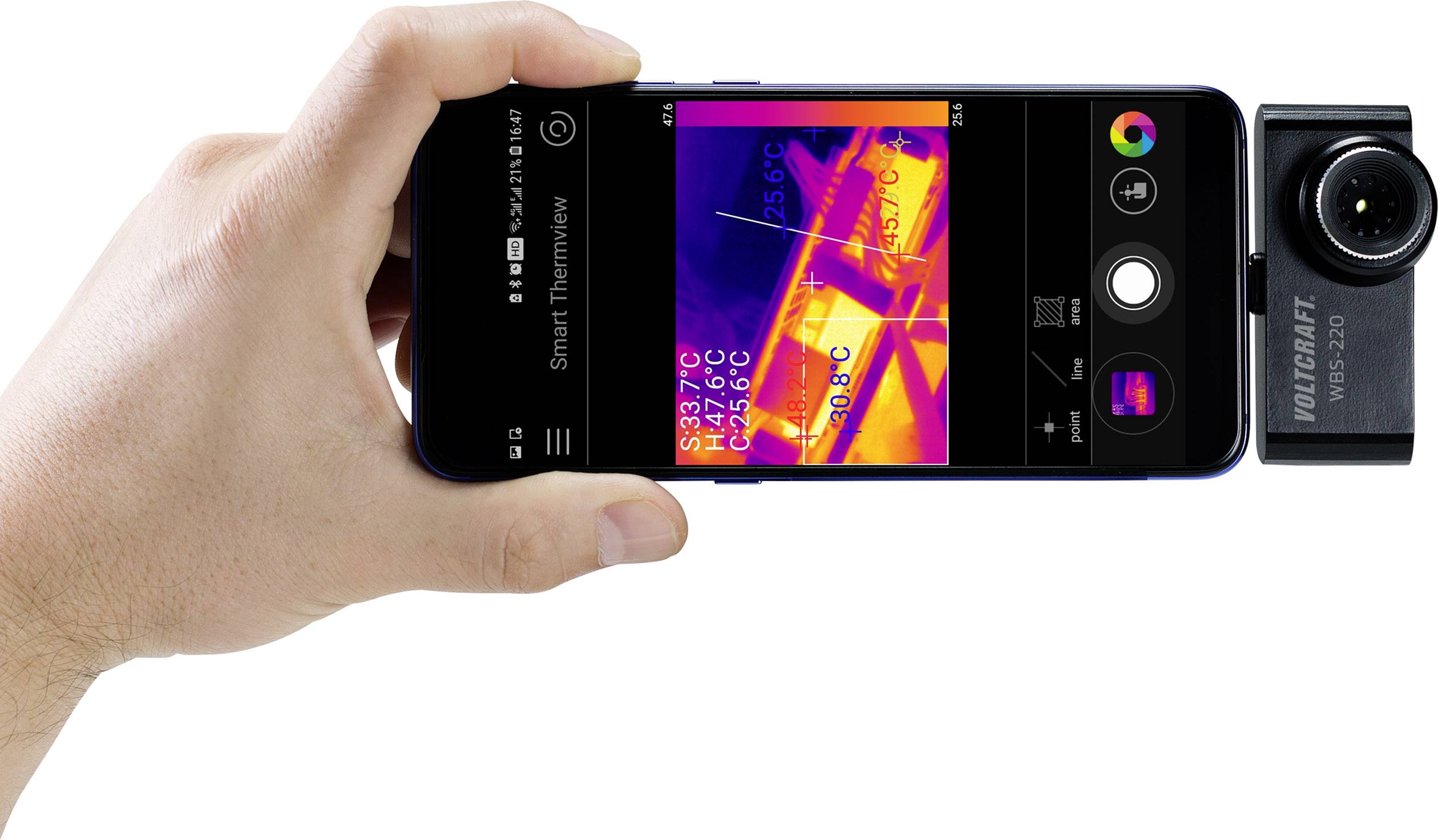 VOLTCRAFT WBS-220 Handy Wärmebildkamera -10 bis 330 °C 206 x 156 Pixel 9 Hz USB-C® Anschluss für Android Geräte-7
