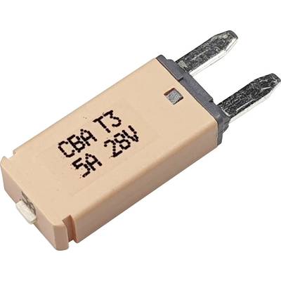 'Sichere Thermosicherung mit Aufschrift CBA T3, 5A, 28V. Beige Kunststoffhülle mit zwei Metallstiften.'