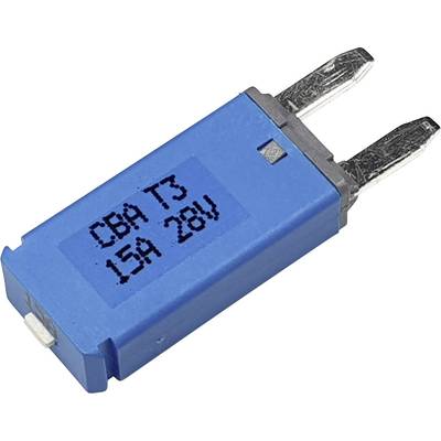 Ein blauer Sicherungsstecker mit der Aufschrift 'CBA T3 15A 28V'.