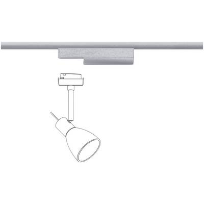 Zeichnung einer einstellbaren Deckenstrahlerlampe an einer Schiene, ideal zur gezielten Beleuchtung in Innenräumen.