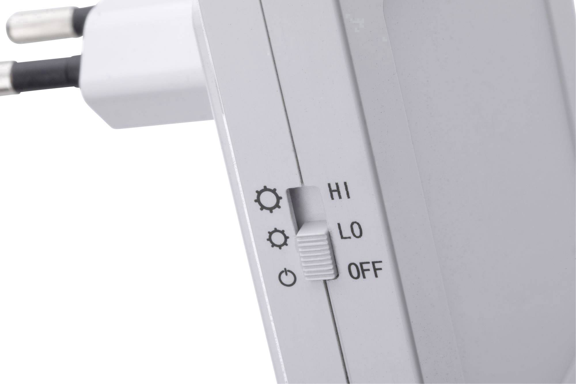 Nahaufnahme eines Schalters an einem elektrischen Gerät mit den Einstellungen 'HI', 'LO' und 'OFF', daneben Symbole für die Funktionen.