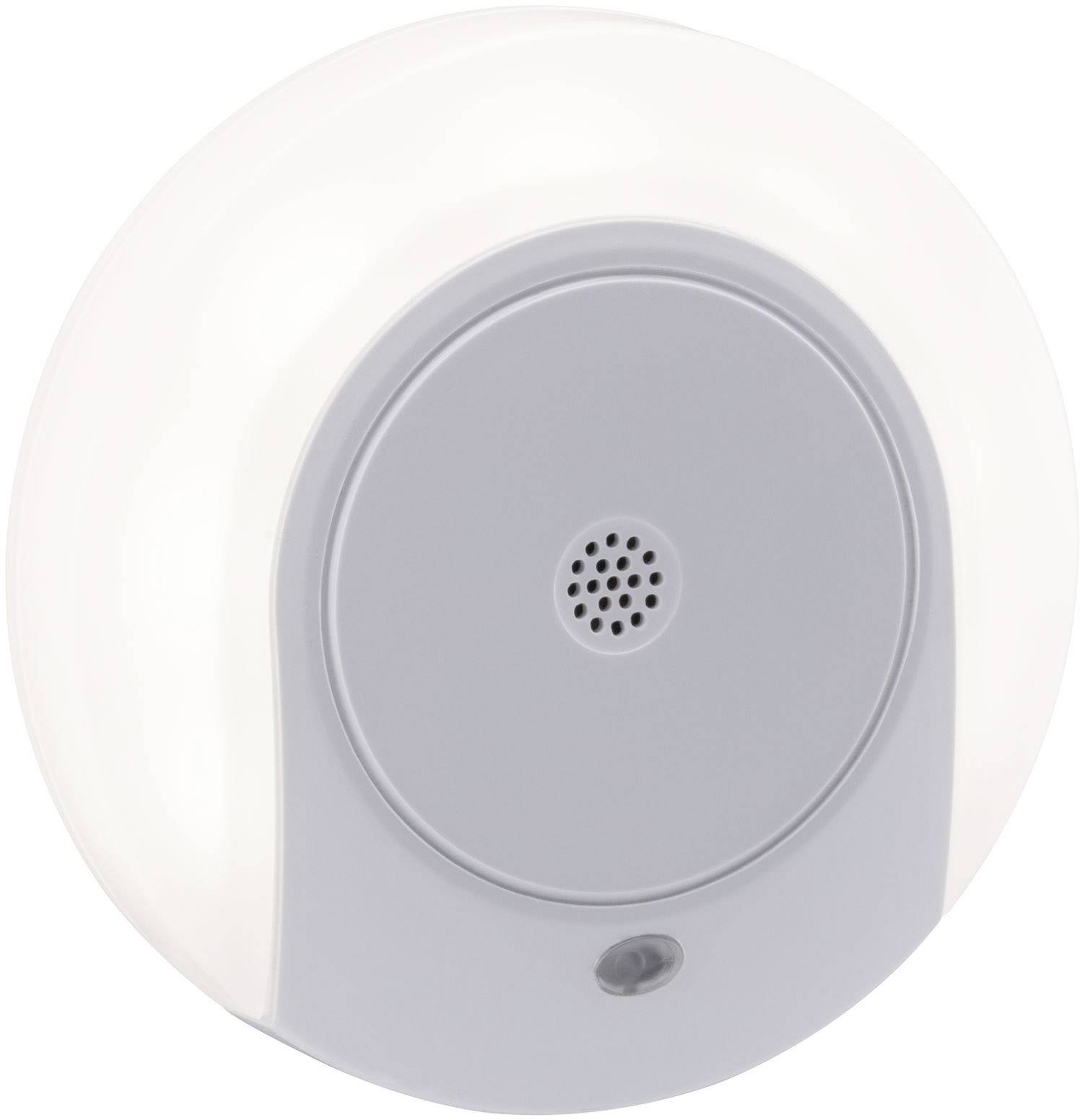 LED-Nachtlicht mit integriertem Bewegungsmelder, rundes Design, weißes Gehäuse. Geeignet für Flure oder Schlafzimmer.