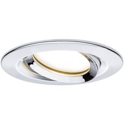 Ein runder, verstellbarer Deckenstrahler aus glänzendem Metall, beleuchtet nach unten. Elegantes, modernes Design für Innenbeleuchtung.