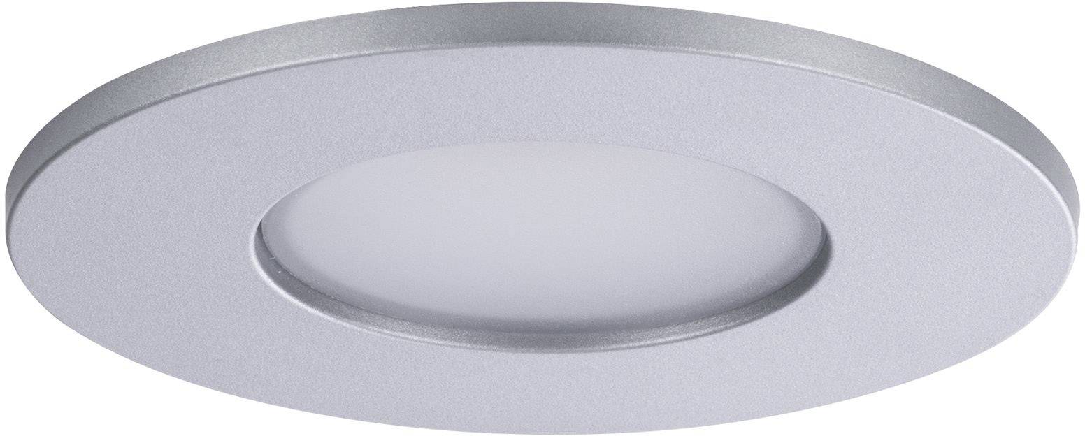 Runde, flache LED-Deckenleuchte in Silber, ohne sichtbare Befestigung, geeignet für moderne Innenräume.