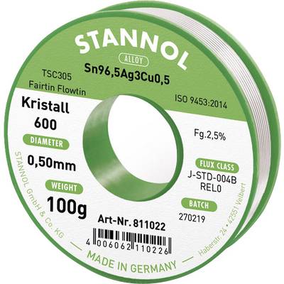 Stannol Kristall 600 Fairtin Lötzinn, bleifrei bleifrei Sn96,5Ag3Cu0,5 REL0 100 g 0.5 mm