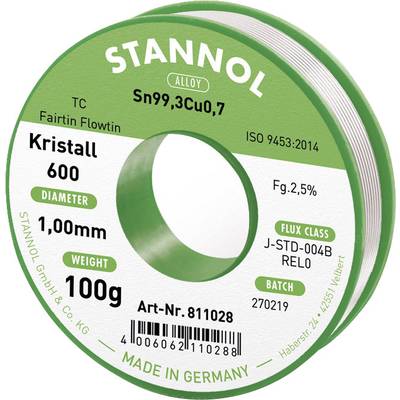 Stannol Kristall 600 Fairtin Lötzinn, bleifrei bleifrei Sn99,3Cu0,7 REL0 100 g 1 mm