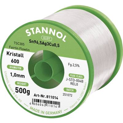 Stannol Kristall 600 Fairtin Lötzinn, bleifrei bleifrei Sn96,5Ag3Cu0,5 REL0 500 g 1 mm