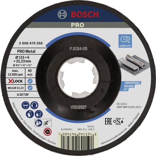 Bosch Accessories 2608619258 PRO X-LOCK Schruppscheibe 115x6mm Expert for Metal gekröpft VE10 Schruppscheibe gekröpft Du...