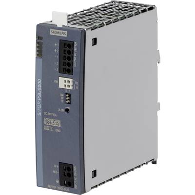 Netzteilgerät, dargestellt mit blauer Front, zeigt Marke 'Siemens', Eingangs- und Ausgangsanschlüsse, Modell 'SITOP PSU6200'.
