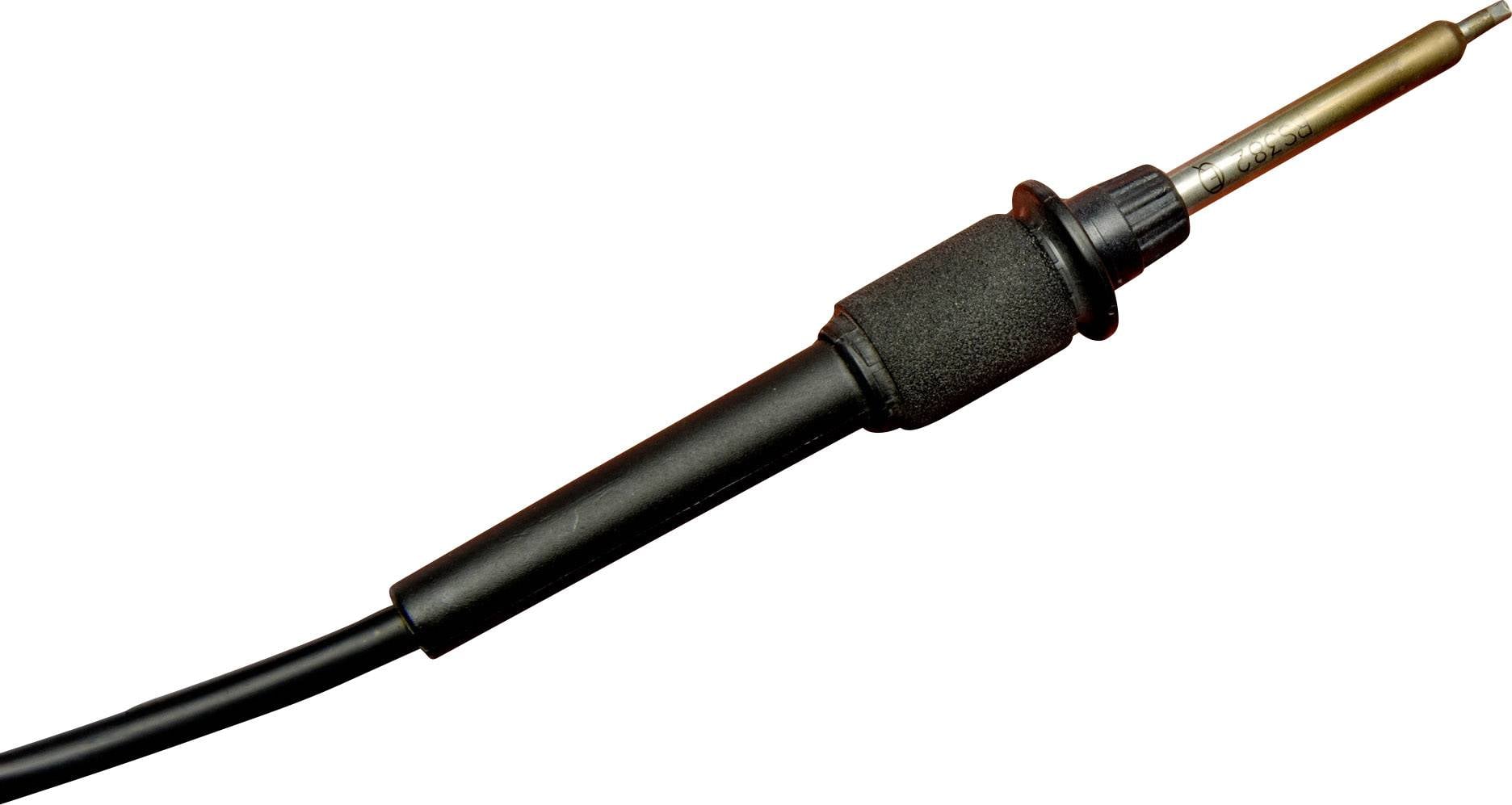 'Lötkolben mit schwarzem Griff und spitzer Metallspitze, verwendet zum Schmelzen und Verbinden von Metallteilen in der Elektronik.'