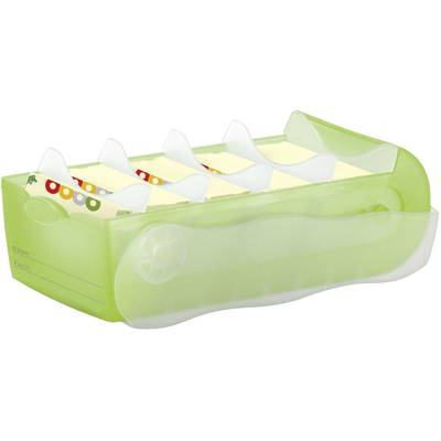 Grüne Karteibox mit Registerkarten und beschriftbaren Etiketten. Ideal zur Organisation und Sortierung von Karten.