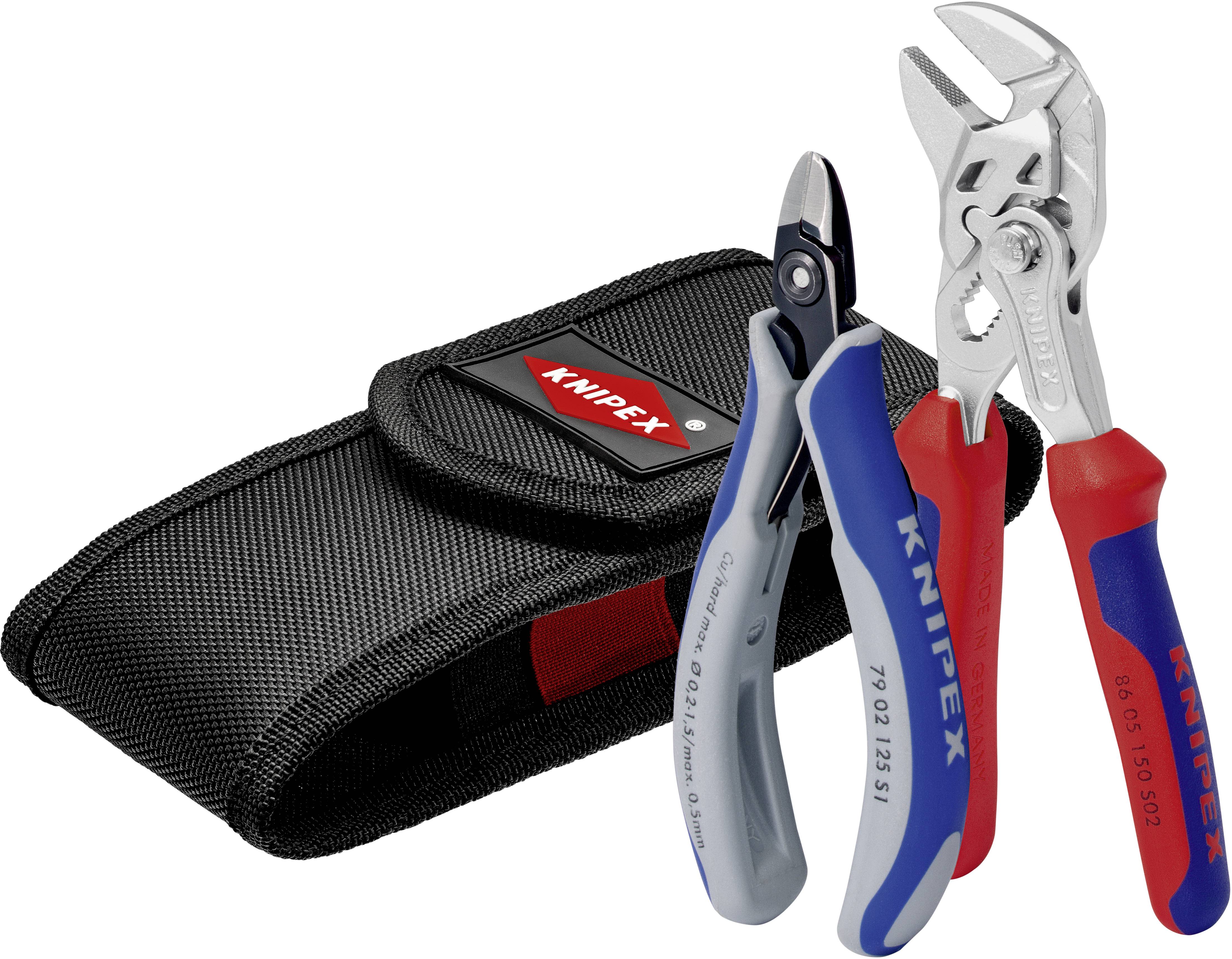 Werkzeug-Set bestehend aus einem Zangenschlüssel und einem Seitenschneider, inklusive schwarzer Tasche.