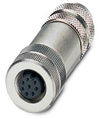 Metallischer Stecker, zylinderförmig, mit mehreren kleinen Pins im Inneren. Hauptsächlich für industrielle oder technische Verbindungen.