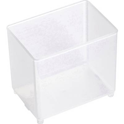 Durchsichtiger, leerer Plastikbehälter mit rechteckiger Form, geeignet zur Aufbewahrung kleiner Gegenstände oder als Organisationshilfe.
