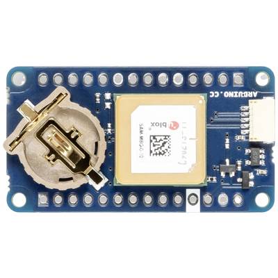 Ein Arduino-Platine mit u-blox GPS-Modul und Batteriehalterung, geeignet für ortsbezogene Projekte und Navigationsanwendungen.