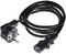 Schwarzes Netzkabel mit europäischem Stecker auf der einen Seite und einem IEC-C13-Anschluss auf der anderen, geeignet für Computer.