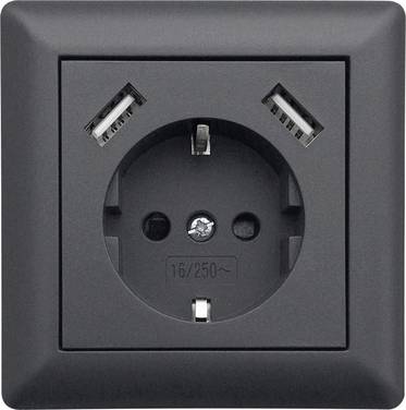 LEDmaxx USB1003 1fach Unterputz-Steckdose  mit USB, erhöhter Berührungsschutz  Anthrazit