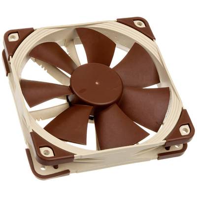 Ein quadratischer Computerlüfter mit braunen Rotorblättern in einem cremefarbenen Rahmen, verwendet zur Kühlung von Hardwarekomponenten.