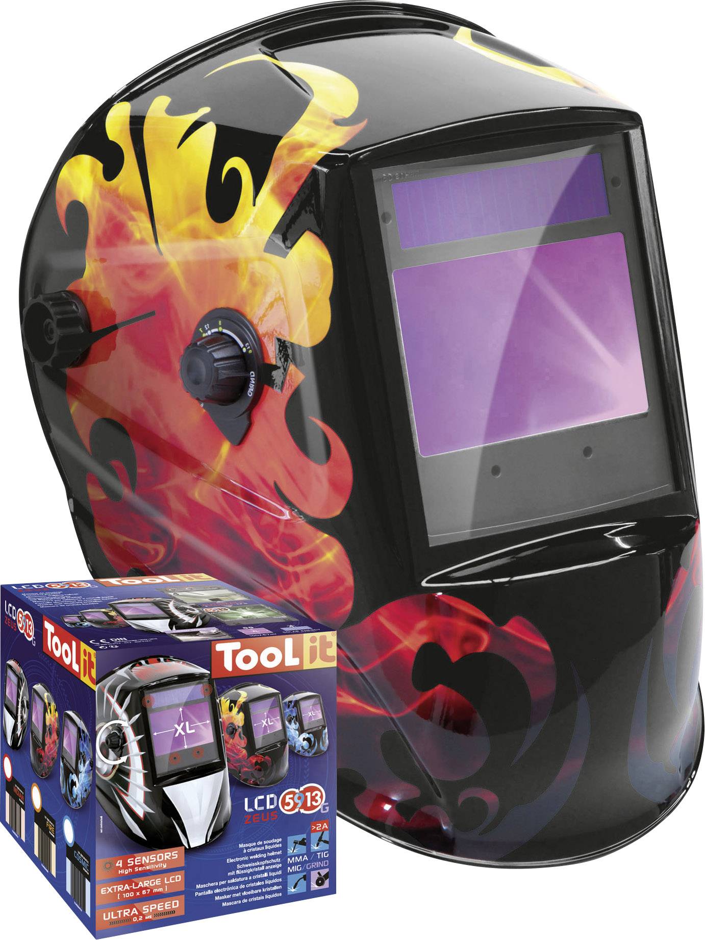 Toolit 5-9 / 9-13 G FIRE 044098 Schweißerschutzhelm EN 175, EN 397 Schwarz