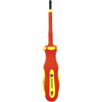 Ein gelb-roter Schraubendreher mit isoliertem Griff, geeignet für elektrotechnische Arbeiten. Der Griff ist ergonomisch geformt.