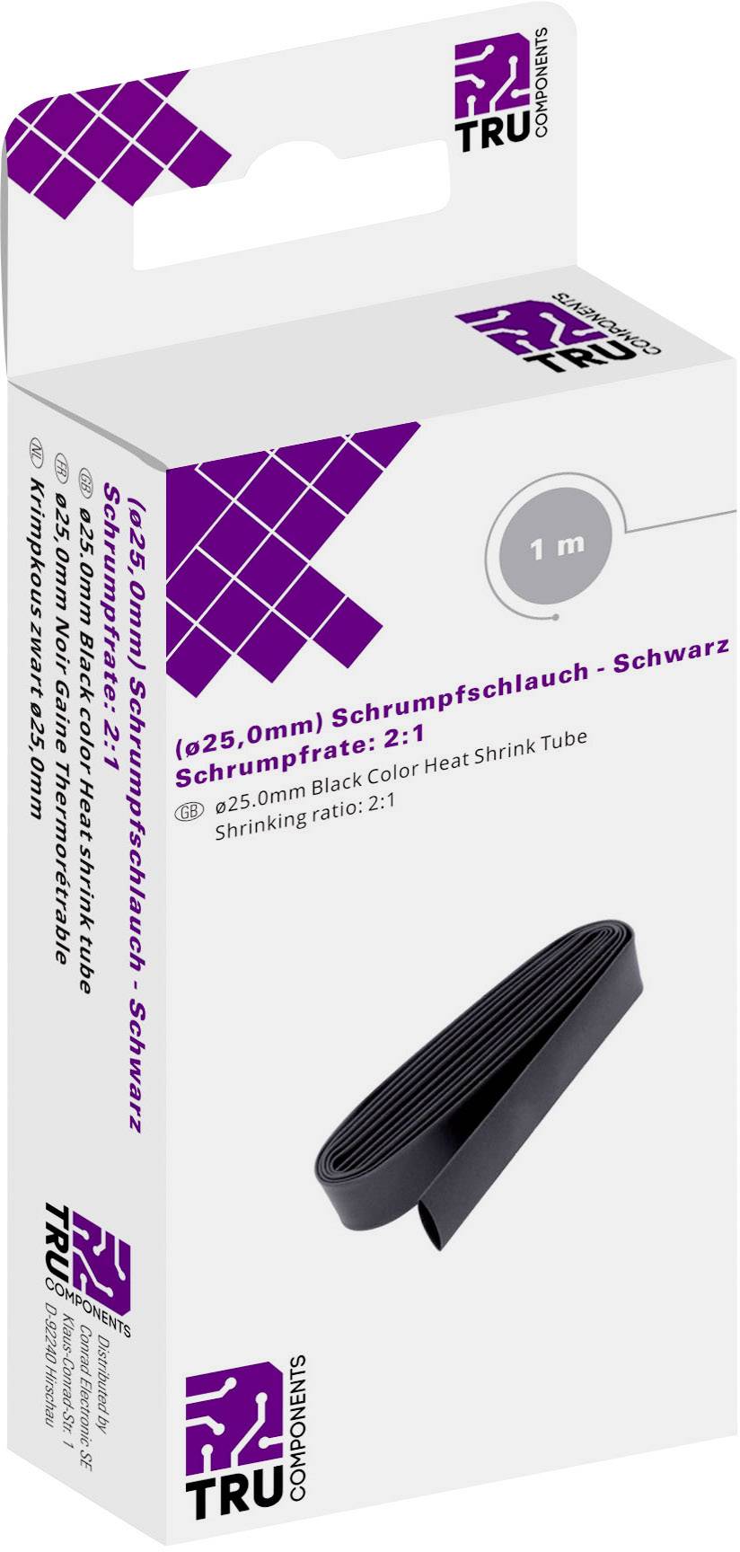 TRU COMPONENTS T1904CA034 Schrumpfschlauch ohne Kleber Schwarz 25 mm Schrumpfrate:2:1 1 m