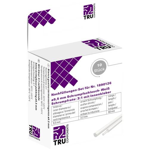 TRU COMPONENTS T1807CA007G Schrumpfschlauch mit Kleber Weiß 9.50 mm 3.10 mm Schrumpfrate:2:1 10 St.