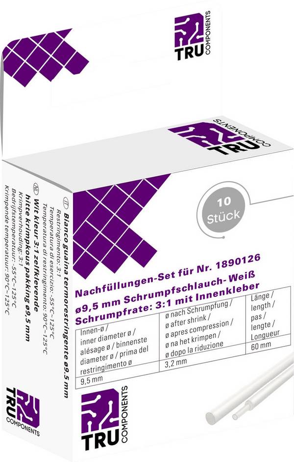 TRU COMPONENTS T1807CA007G Schrumpfschlauch mit Kleber Weiß 9.50 mm 3.10 mm Schrumpfrate:2:1 10 St.