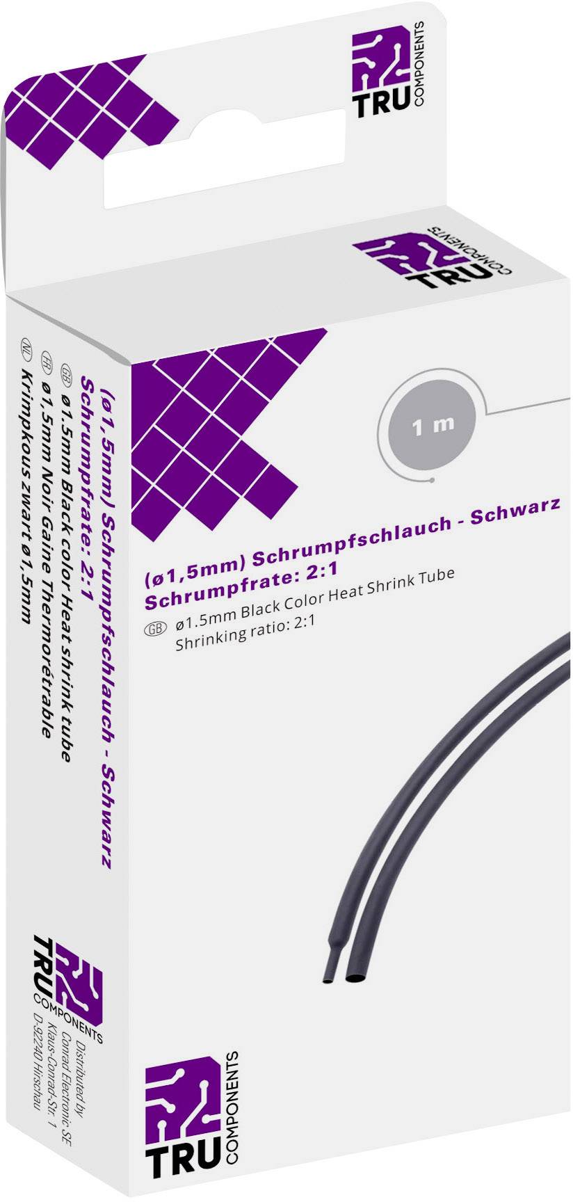 TRU COMPONENTS T1904CA026 Schrumpfschlauch ohne Kleber Schwarz 1.50 mm Schrumpfrate:2:1 1 m