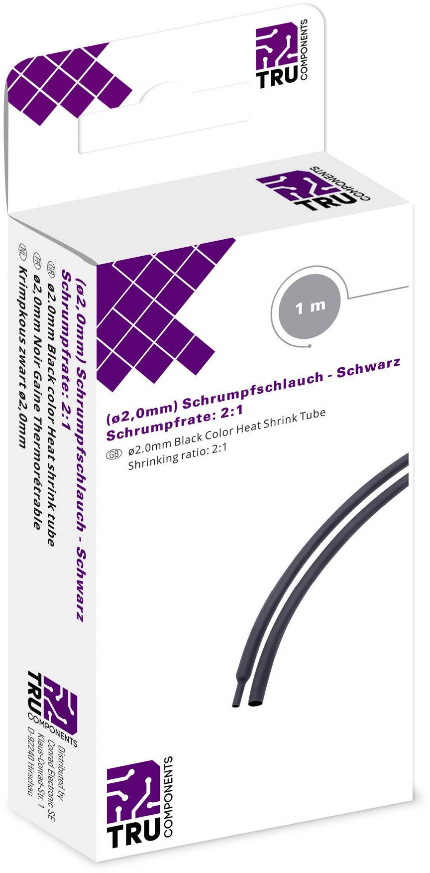 TRU COMPONENTS T1904CA027 Schrumpfschlauch ohne Kleber Schwarz 2 mm Schrumpfrate:2:1 1 m