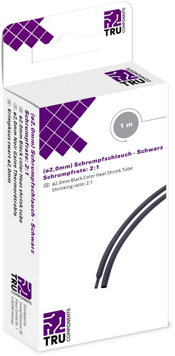 TRU COMPONENTS T1904CA027 Schrumpfschlauch ohne Kleber Schwarz 2 mm 1 mm Schrumpfrate:2:1 1 m